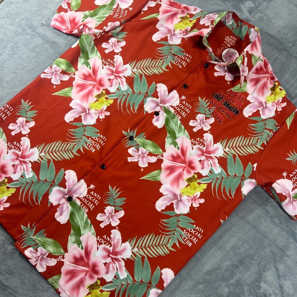 Anti Social Social Club x Like a Dragon RARE Red Floral Hawaiian Shirt XL NWT - Picture 2 of 8